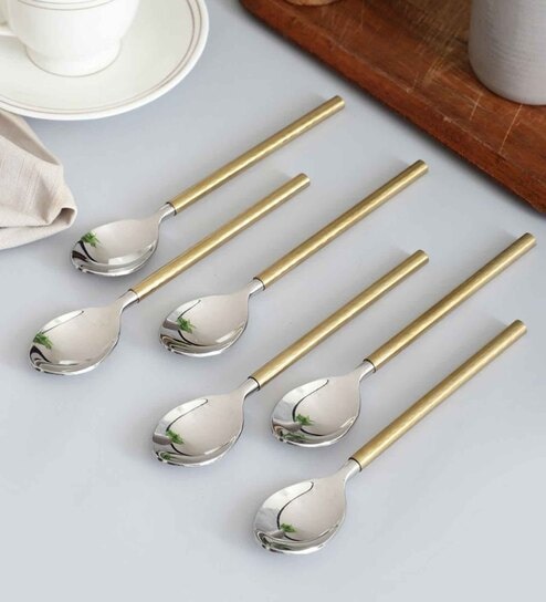 Gold Hammered Steel Head  Tea Spoons (Set of 6)