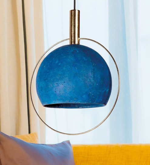 Gold Hanging Onyx Lamp Fcement - Blue Shade Single Hanging Light