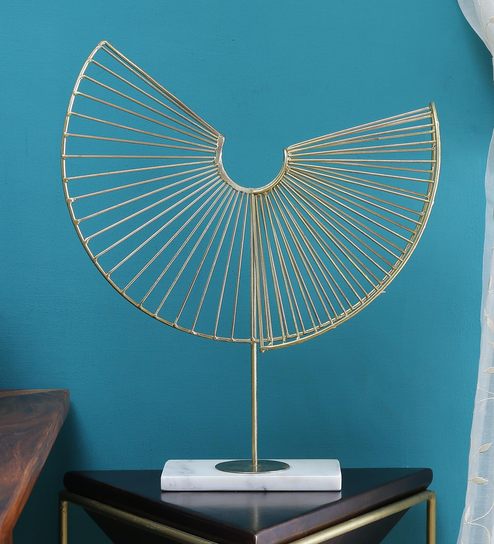 Buy Gold Iron Bend Fan Table Decor Showpiece By Vedas Export