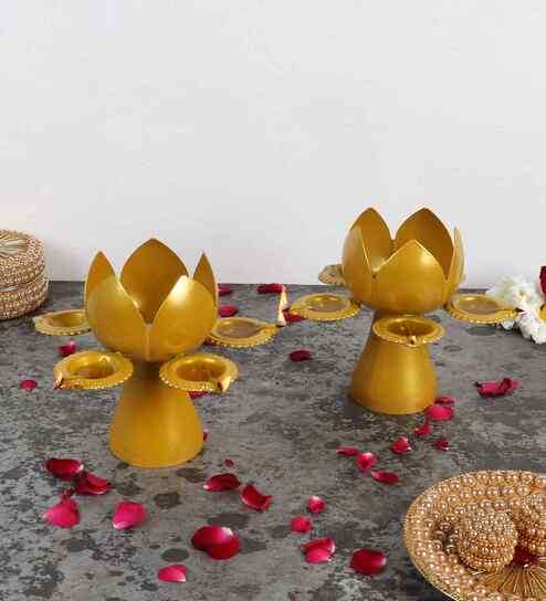 Gold Lotus  Lotus Tealight Holder Set of 2