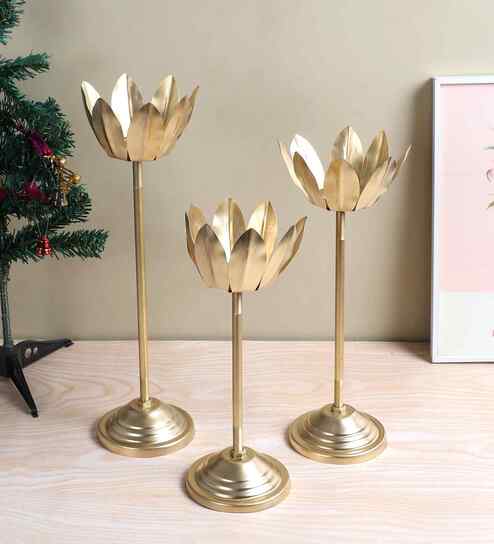 Gold Lotus Candle Holder Set of 3