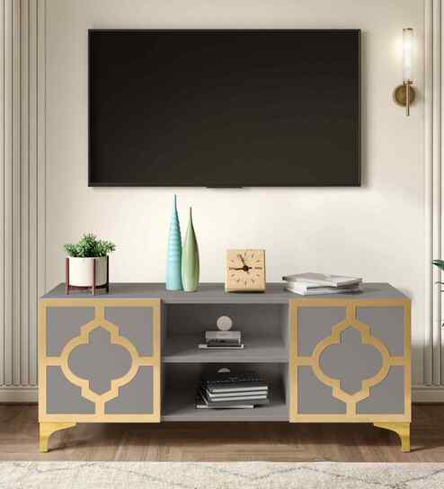 Gold Lux TV Unit In Grey In Grey finish