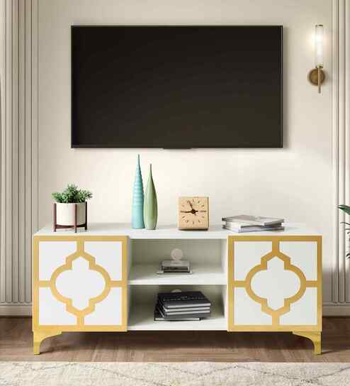 Gold Lux TV Unit In White In White finish