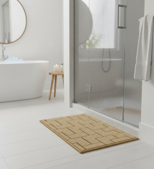Gold Geometric Microfiber 24X16 Inches Anti-Skid Door Mat