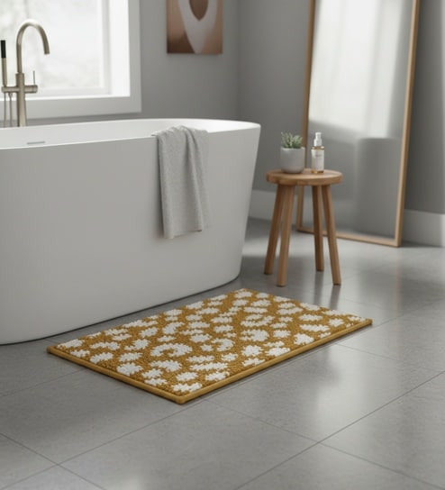 Gold Floral Microfiber 24X16 Inches Anti-Skid Door Mat