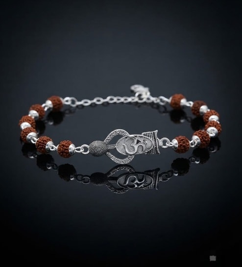 Gold Mahadev Om Rudraksh Antique Finish Bracelet Rakhi