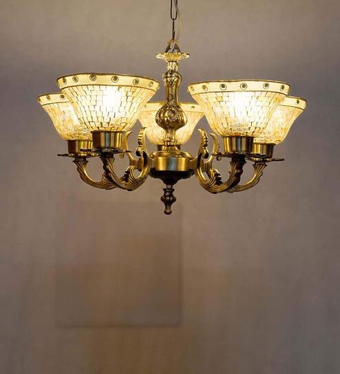 Humphry Gold Metal Shaded Chandelier by Fos Lighting