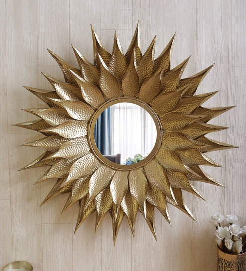 Buy Metal Wall Mirror In Gold Color By Global Glory Online Round