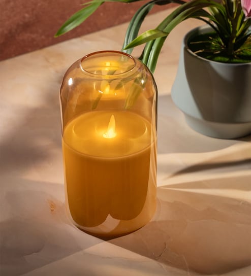 Gold Odorless Amber LED Flicker Candle Large