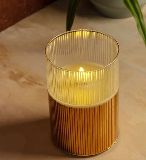 Gold Odorless Birch LED Light Candle Large