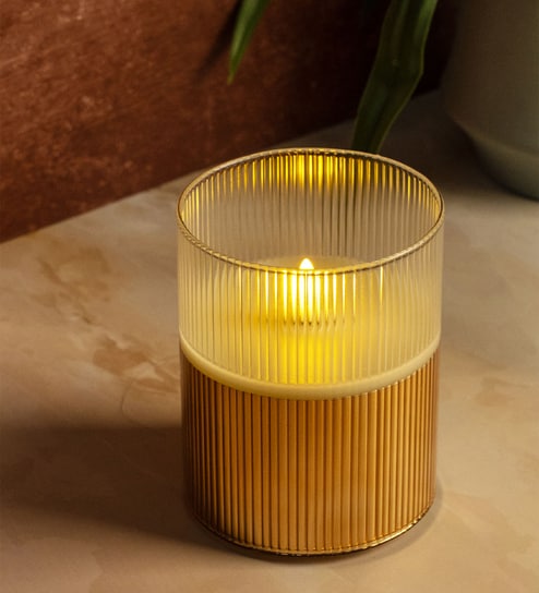 Gold Odorless Birch LED Light Candle Small