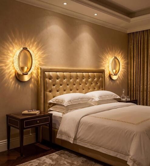 Gold Oval Crystal Sconce LED Wall Light Pack of 2