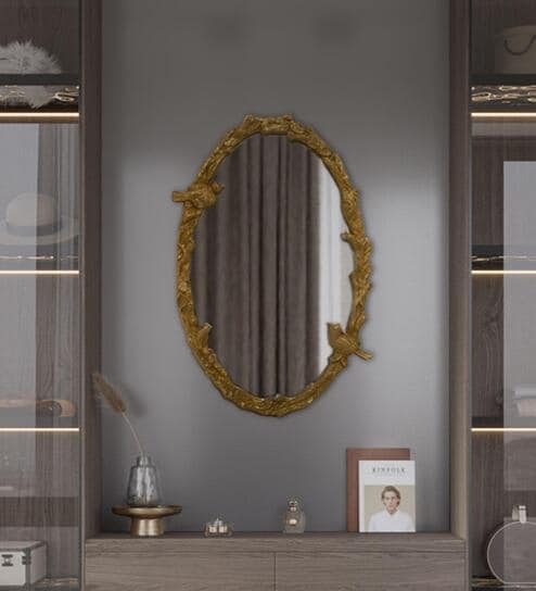 36 Inch Gold Vintage Bird Mirror in Metal Frame