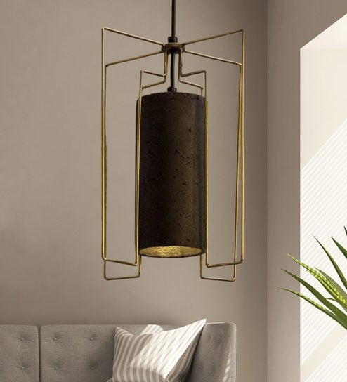 Gold Pigmented Feather Cement Single Hanging Light