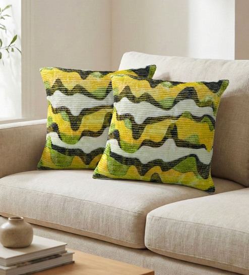 Gold Polyester Abstract 18x18 inches Cushion Covers Set of 2