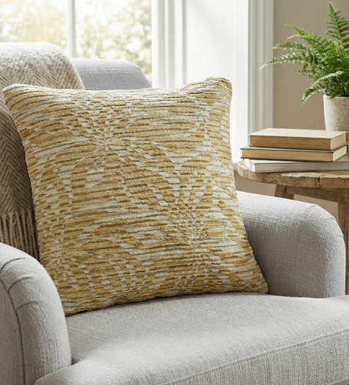 Yellow Polyester Floral 20x20 inches Cushion Cover