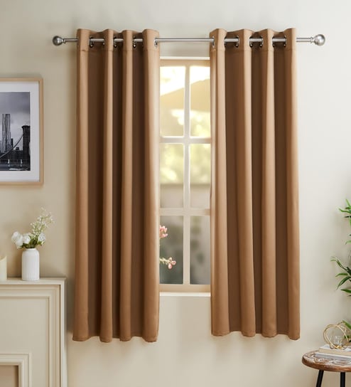 Gold Polyester Solid 5ft Blackout Eyelet Window Curtain (2 Pc)