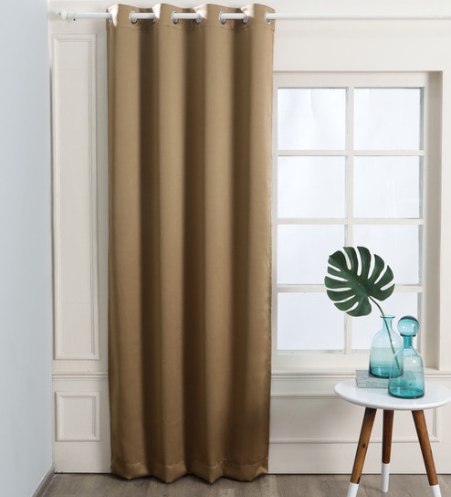 Gold Solid Polyester 7 Ft Blackout Eyelet Door Curtain
