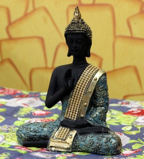 Gold Polyresin Handcrafted Meditating Blessing Buddha Idol by eCraftIndia