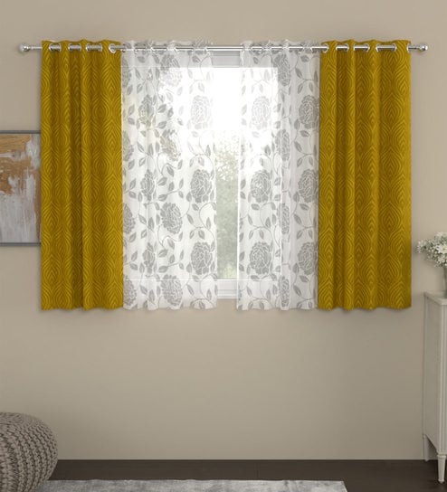 Gold Traditional Polyester 5 Ft Semisheer Eyelet Window Curtains (Set of 4)