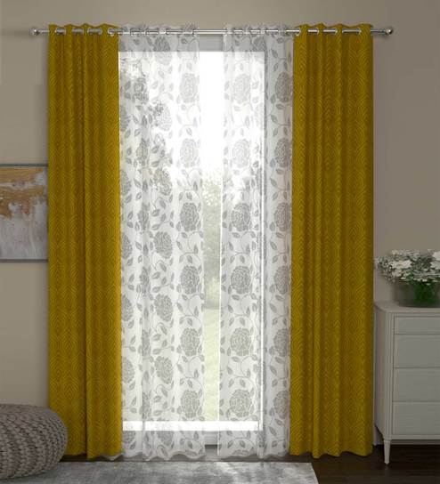 Gold Traditional Polyester 7 Ft Semisheer Eyelet Door Curtains (Set of 4) by ROSARAHOME