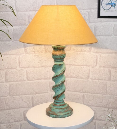 Gold Shade Table Lamp With Wooden Base