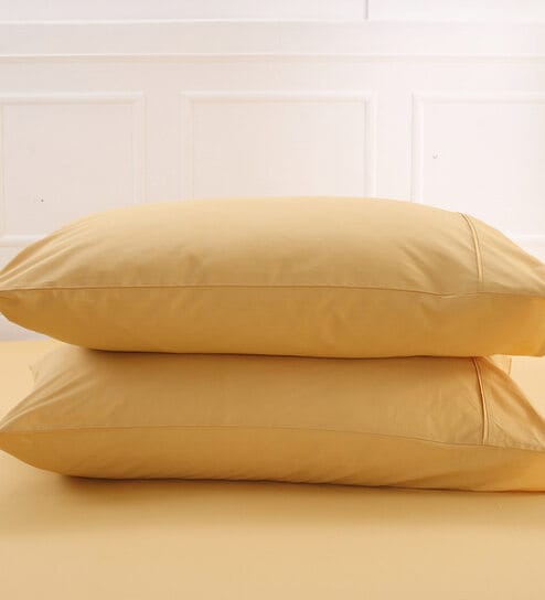 Gold Solid 200TC Cotton 20 x 30 Inches Pillow Covers (Set of 2) by Maspar