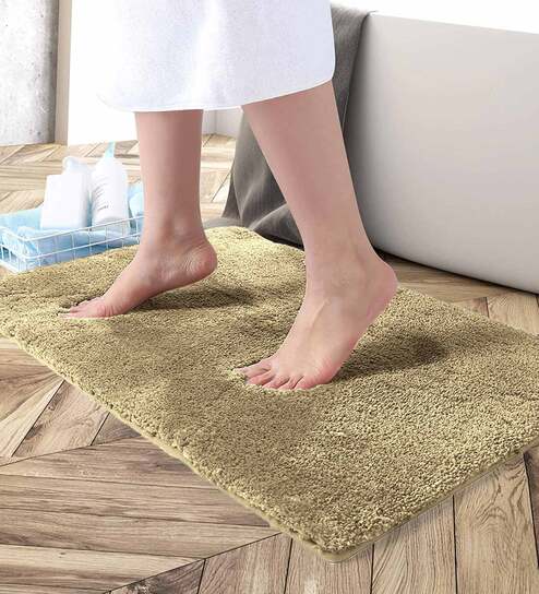 Gold Solid Microfibre 30x18 Inches AntiSkid Bath Mat by Luxe Home International