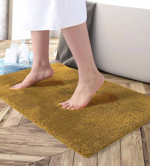 Gold Solid Microfibre 30x18 Inches AntiSkid Bath Mat by Luxe Home International
