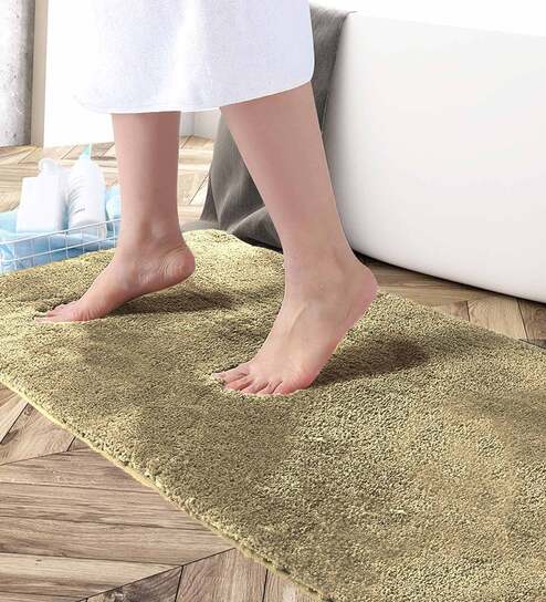 Gold Solid Microfibre 36x24 Inches AntiSkid Bath Mat by Luxe Home International