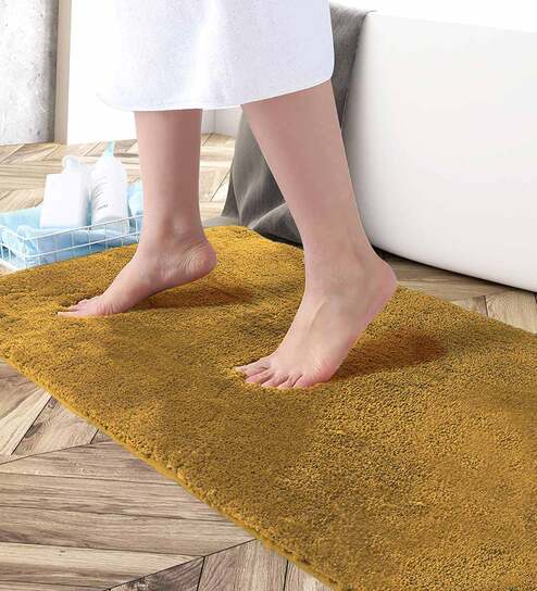 Gold Solid Microfibre 36x24 Inches AntiSkid Bath Mat by Luxe Home International