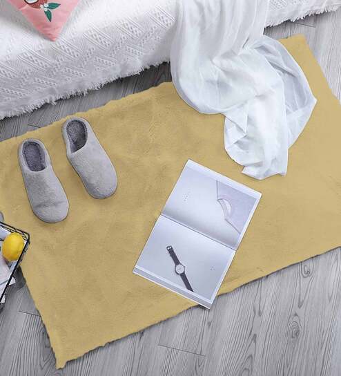 Gold Solid Polyester 30x18 Inches AntiSkid Bath Mat by Luxe Home International