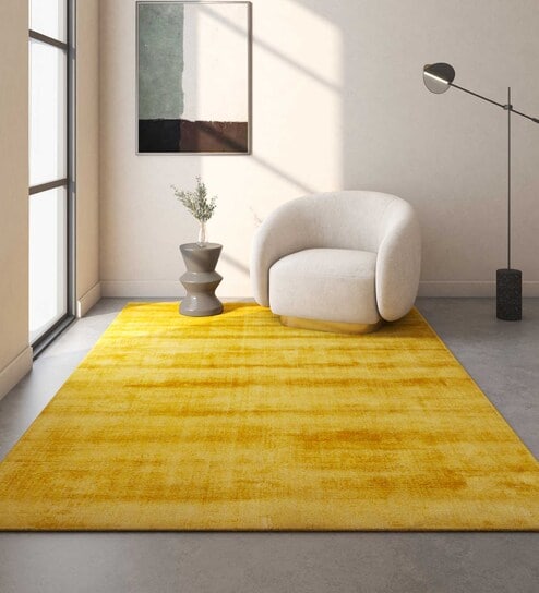 Yellow Solid Viscose 3 ft X 5 ft Flat Weaves Carpet by Jaipur Rugs