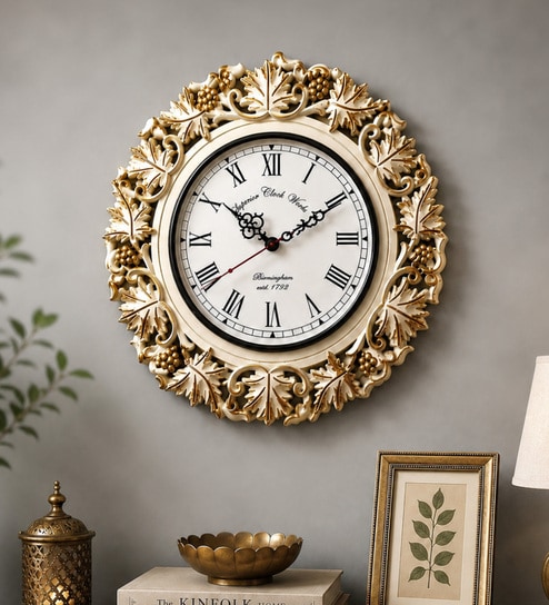 Gold Solid Wood Kalpalata Roman Wall Clock