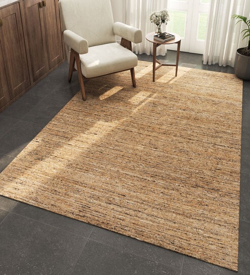 Gold Solid Wool and Viscose 5 ft X 8 ft Hand Woven Rectangle Carpet