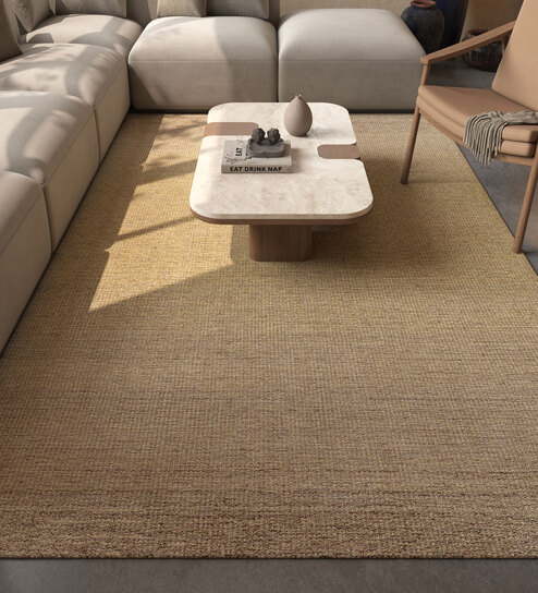Gold Solid Wool and Viscose 6 ft X 9 ft Hand Woven Carpet