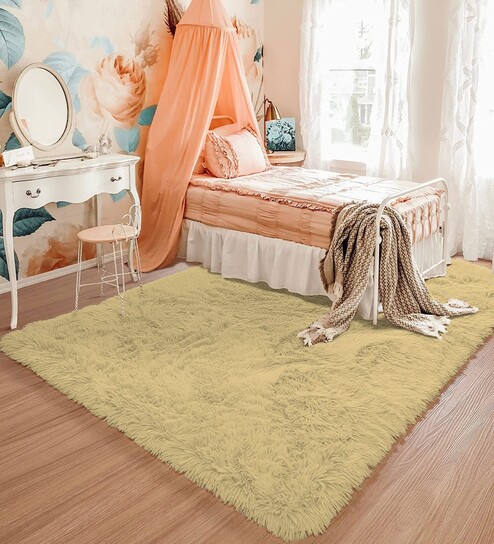 Gold Solid Wool Blend 4 X 6 Feet Tufted Carpet-image-41