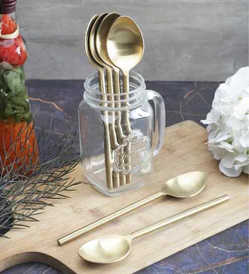 Gold Stainless Steel Table Spoons Set Of 6-image-1