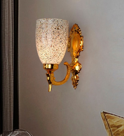 Gold Traditional Wall Sconce with Multicolor Speckled Glass Shade