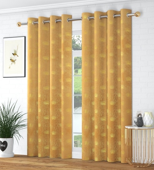 Gold Velvet Abstract 5 Foot Ring Top Window Curtains Set Of 2
