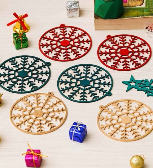 Gold Wood Christmas Hanging (Set of 6)