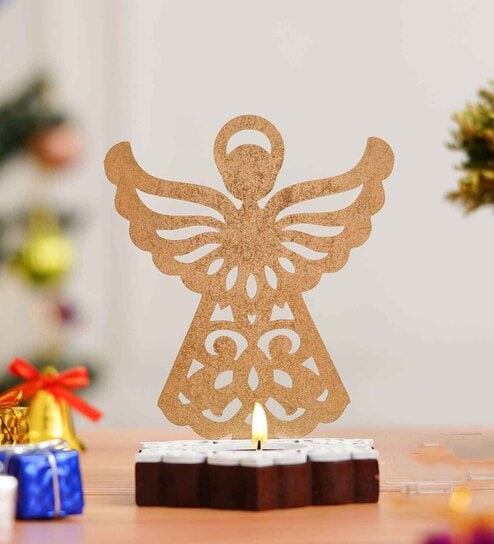 Gold Wood Tea Light Candle Holder