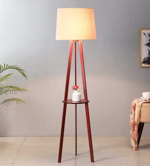 Buy Spot Light Gold Shade Tripod Floor Lamp With Wood Base By