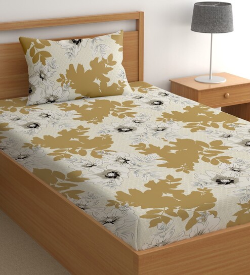 Golden 200 TC Floral Cotton Single Bedsheet Pillow covers