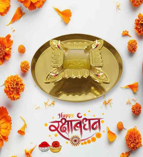 Golden Aluminium Diya With Plate-image-4