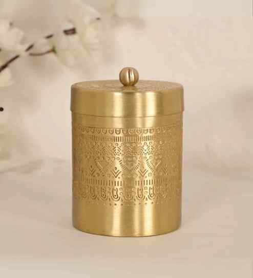 400ML Golden Aura Handcrafted Pure Brass Medium Jar With Lid