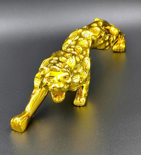 Golden Dotted Jaguar Showpiece Resin Figurine (Gold)