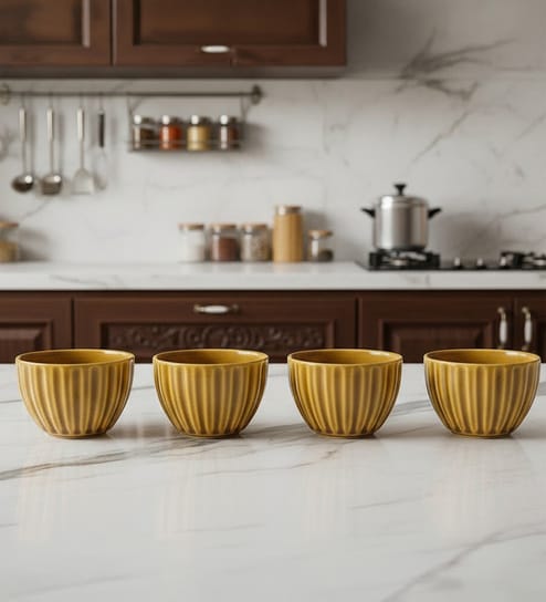 Golden Ember Ceramic Bowl Set of 4(275ml Each)