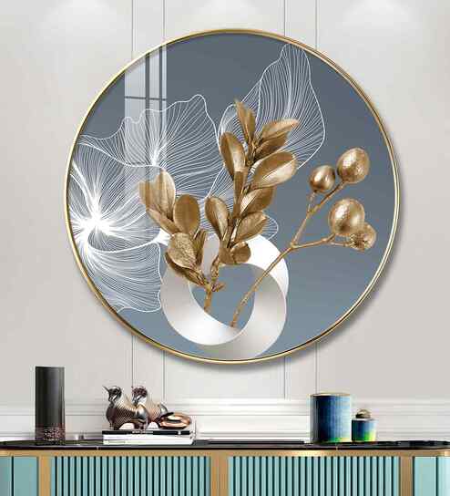 Golden Fusion Petal Acrylic Round Wall Art