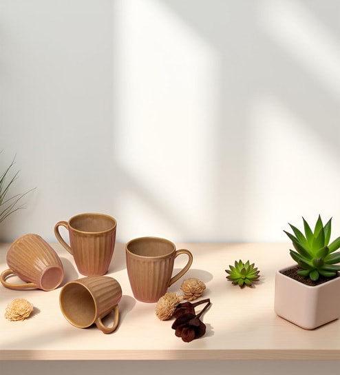 Golden Grain Coffee Mug Set of 4 (350 ML Each) Microwave Safe Coffee Mugs